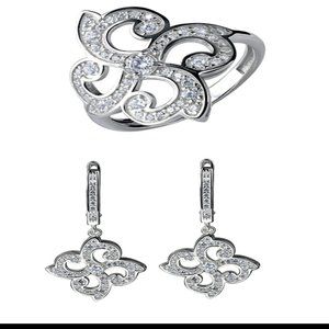 925 Sterling Silver Women's Jewelry Set Earrings Ring Size 6.5 (Kazakhstan made)